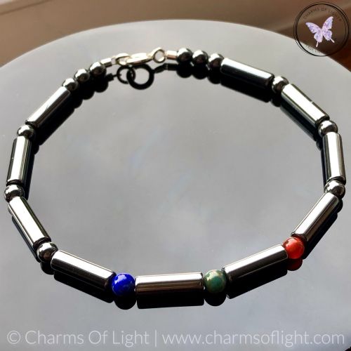 Mens Birthstone Bracelet with Hematite Tubes